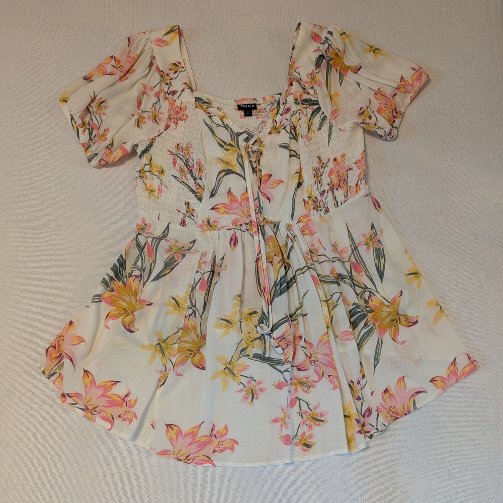 Torrid Floral Blouse with Pink and Yellow Hues